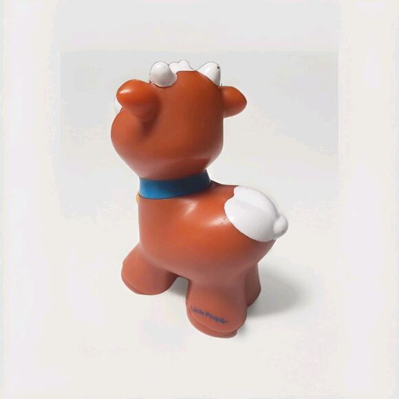 Fisher-Price Little People Brown Cow Figure Blue Collar Yellow Bell Farm Animal - Picture 3 of 4